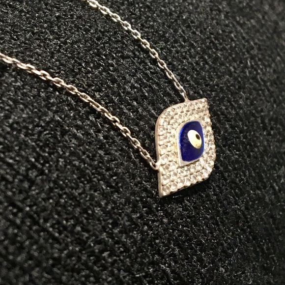 Sterling Silver, Evil Eye🧿 Necklace, w/ Crystals - Picture 5 of 8
